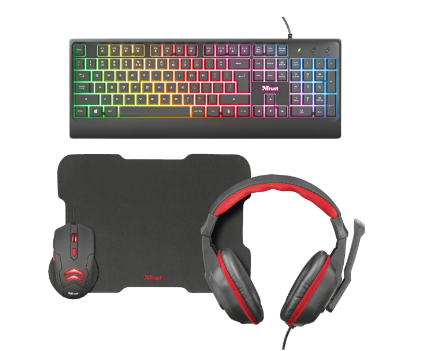 Kit Teclado+Mouse+Pad+Audifono Trust Gaming Ziva 3.5Mm Rgb