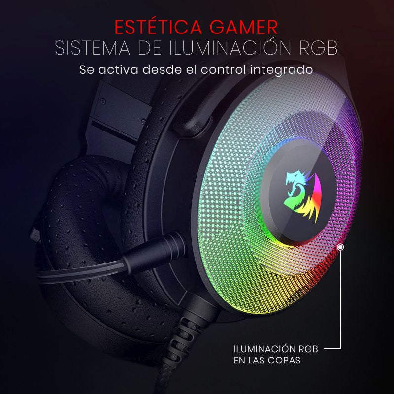 Audifono Redragon Gaming Pandora 3.5Mm Negro Con Microfono Rgb H350