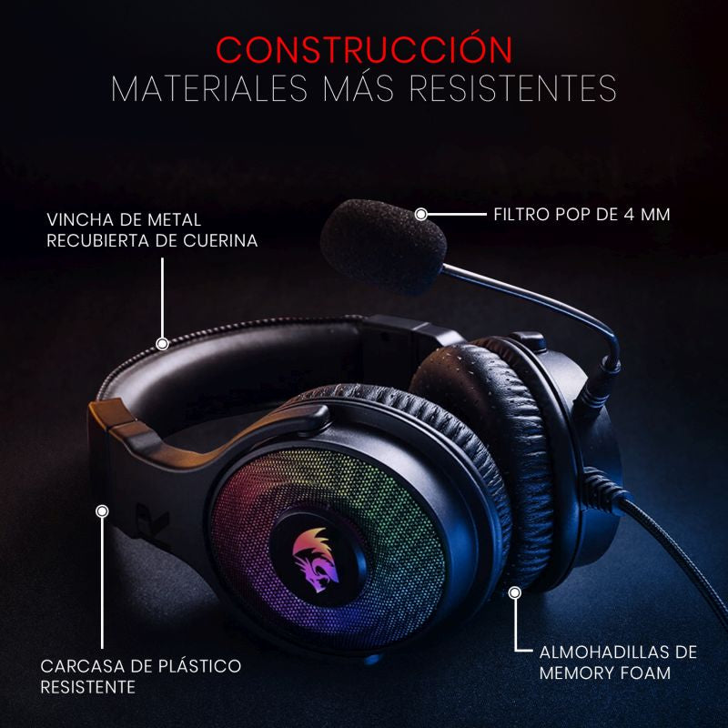 Audifono Redragon Gaming Pandora 3.5Mm Negro Con Microfono Rgb H350