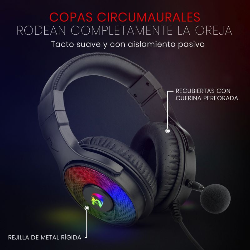 Audifono Redragon Gaming Pandora 3.5Mm Negro Con Microfono Rgb H350