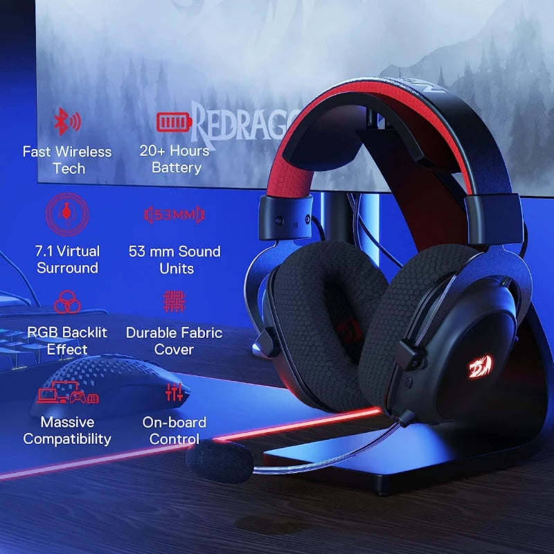 Audifono Redragon Gaming Zeus X Inalambrico 7.1 Negro Con Microfono Rgb H510WL