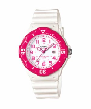 RELOJ ANALOGO COLOR FUCIA CON BLANCO